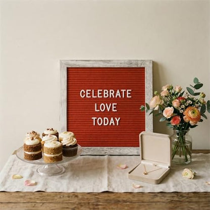 Rustic Red Felt Letter Board Sign, 10x10 Inch with Display Stand - color: Rustic Red