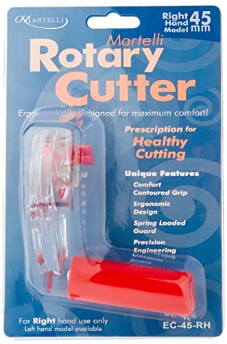 Martelli - Right Handed 45mm Ergonomic Fabric Rotary Cutter - sewing quilting fashion design - blade cover for safe pain free fabric cutting - great if you have arthritis or carpal tunnel