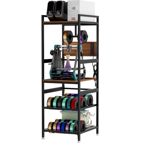 KEIKI 3D Printer Stand with Filament Storage Rack and Spool Holder, Heavy Duty Metal Frame Open Structure Workstation with Power Panel, T-Type Organizer Workbench for Studio Workshop Home Office - color: Black