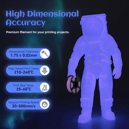 FLASHFORGE Glow in The Dark Rapid PLA Filament 1.75mm, High Flow Speedy 3D Printer Filament Luminous Purple, Max 500mm/s High-Speed Printing, High Brightness and Long-Lasting Glowing Effect - color: Luminous Purple