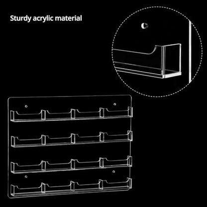 QWORK Acrylic Business Card Holder Wall Mount – 16 Pockets, Clear Sticker Display Rack Versatile Organizer Sticker Display Stand for Home, Office, Library, and Classroom
