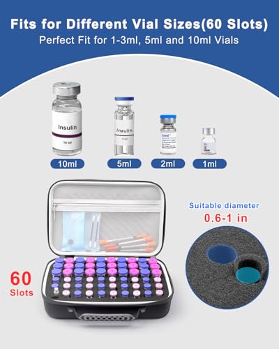 60 Slots Insulin Vial Protector Case for Diabetics Standard Insulin Vials - color: Black-60 Slots