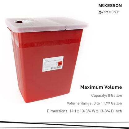 McKesson Prevent Sharps Container, Red, 8 gal, 3 x 4 x 13 in, 3 x 4 x 14 in