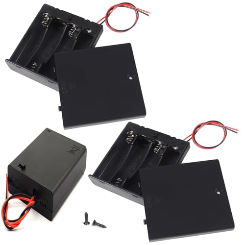 4X AA Battery Holder and Screws, 4 AA Battery Case Holder with Wire Bundle Switch and Cover, 4 x 1.5V AA AA Charging 4 Bay Battery Holder, Parallel Batteries Case