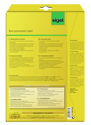 Sigel LA216 Removable Labels, 3.78 x 2 inches, White, 250 Labels - style: format 9,6 x 5,08 cm