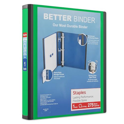 Staples Better View 1-Inch D-Ring Binder, Green, 275 Sheets - color: Green, size: 1-Inch