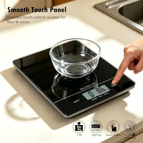 NUTRI FIT Digital Food Scale Kitchen Scales Grams & Ounces for Weight Loss - color: Tempered Glass-Black
