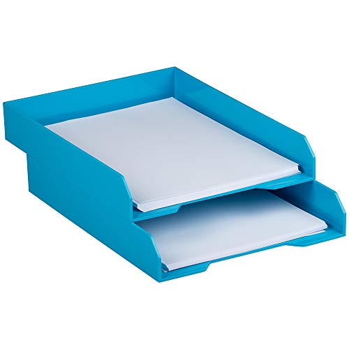 JAM PAPER Stackable Paper Trays - Blue - Desktop Document, Letter, & File Organizer Tray - 2/Pack - color: Blue, size: Pack of Two (2) Trays