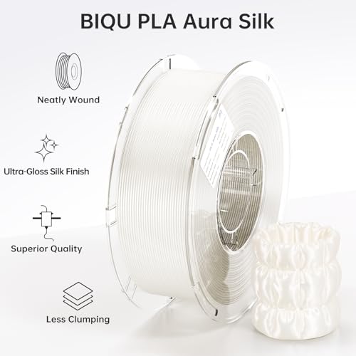 BIQU PLA Aura Silk 3D Printer Filament 1.75mm 1KG(2.2lbs) Spool, White Silk - color: White