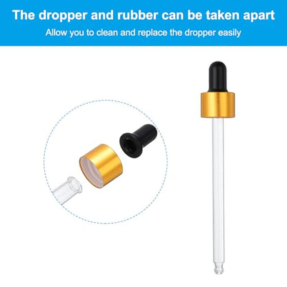 PATIKIL Glass Eye Dropper Caps, 6 Pcs Anodized Aluminum Glass Dropper Closure Top for 100ml(3.4oz) Essential Oils Bottle, Perfume, Lab Experiments, Gold Tone - color: Gold Tone, size: 100ml