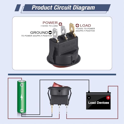 VEXUNGA Round Rocker Switch 12V 20A Red Light Iluminated Small Rocker Switch On Off 3 Pin Circle Square Toggles Switches for RV Car Truck Boat (Pack of 5pcs) - style: 5Pcs 3 Pin ON/OFF - Red