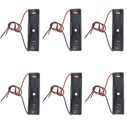 1.5V AA Battery Holder 6 Pcs Lidless Battery Case Holder Black Battery Box with Leads Wires for Power System and DIY Recharge Power Supply