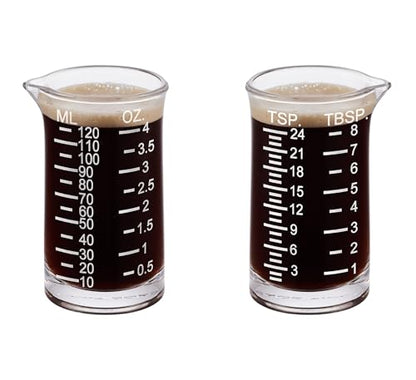 Ackers Shot Glass Etching Scale Measuring Cup 4 Ounce/120ML Liquid Heavy High Espresso Glass Cup,V-Shaped Spout - color: White (Etching Scale)