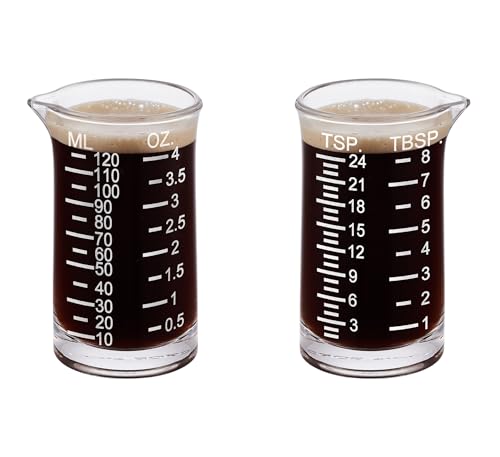 Ackers Shot Glass Etching Scale Measuring Cup 4 Ounce/120ML Liquid Heavy High Espresso Glass Cup,V-Shaped Spout - color: White Etching Scale (Pack of 1)