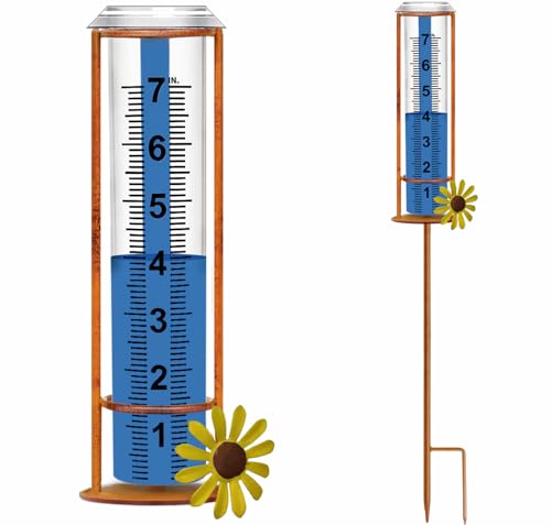 JMBay Rain Gauge Outdoor, Freeze Proof Rain Gauges Outdoors Best Rated,7" Capacity Detachable Rain Guage with Stake for Yard,Lawn & Garden,Large Clear Number and Scale Rain Measure Gauge Water Meter - color: 3-section Flower Rain Gauge