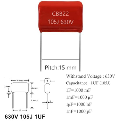 20pcs 400V 105J 1UF CB22 Metallized Polypropylene Polyester Film Capacitors Kit - style: 400V 105J 1UF