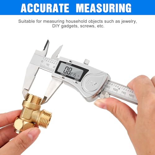 Digital Caliper, Adoric Caliper Measuring Tool 0-6" Stainless Steel Vernier Caliper Digital Micrometer with Large LCD Screen, Easy Switch from Inch Metric Fraction, 6" Caliper Tool for DIY/Household - color: Silver-SS, size: 6"