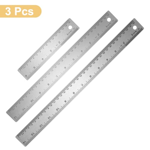 HARFINGTON 3pcs Stainless Steel Metal Ruler 15/30/35cm Straight Edge with Cork Backing Non-Slip Inch Metric Metal Ruler for Classroom Office Home Drafting Tools - size: 15/30/35cm