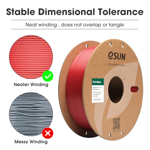 eSUN PLA Basic Filament 1.75mm, 3D Printer Filament High Speed PLA for Fast Printing, 1KG Spool (2.2 LBS) 3D Printing Filament for High Speed 3D Printers, Fire Engine Red - color: Fire Engine Red, size: 1KG