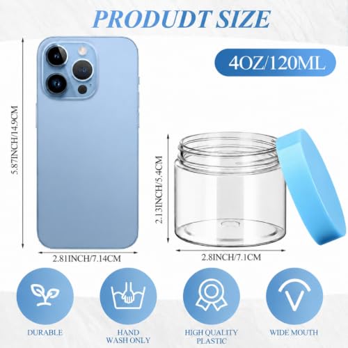 SATINIOR 100 Pcs Plastic Jars with Lids Small Containers Lids Wide Mouth Small Plastic Containers for Lotion Cream Rhinestones Body Butters Travel Storage(4 oz,Blue) - color: Blue, size: 4 oz