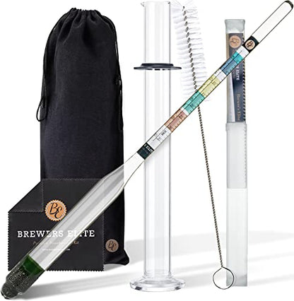 Brewer's Elite Hydrometer - for Home Brew Beer, Wine, Mead and Kombucha - Deluxe Triple Scale Set, Hardcase and Cloth - Specific Gravity ABV Tester (Hydrometer & Glass Test Jar Kit) - size: Hydrometer & Glass Test Jar Kit