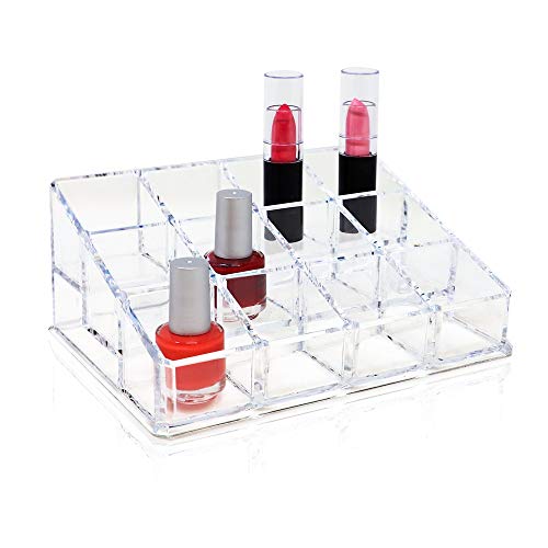 Isaac Jacobs Clear Acrylic 12 Compartment Nail Polish Holder, Organizer for Makeup, Essential Oils, Storage Solution, Rack Display (3 Rows (x4)) (Pack of 2) - size: 3 Rows (x4) (Pack of 2)