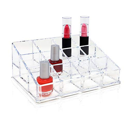 Isaac Jacobs Clear Acrylic 12 Compartment Nail Polish Holder, Organizer for Makeup, Essential Oils, Storage Solution, Rack Display (3 Rows (x4)) (Pack of 2) - size: 3 Rows (x4) (Pack of 2)