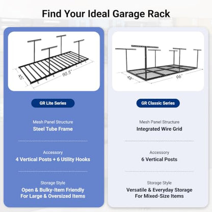 FLEXIMOUNTS 4x8 Overhead Garage Ceiling Storage Rack with 6 Hooks, Black - color: Black