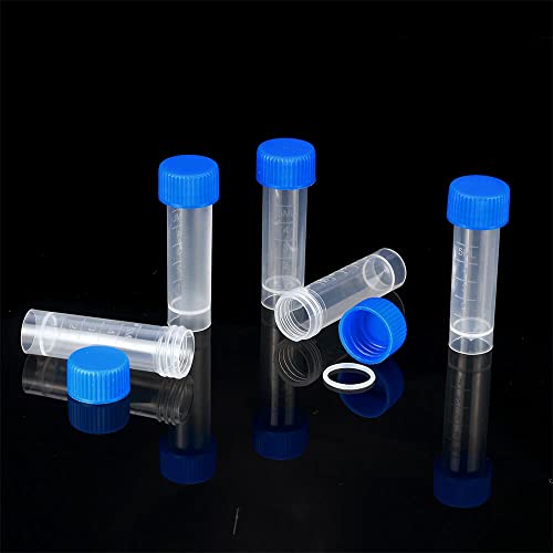 100PCS 5ml Plastic Small Vials with Screw Caps Sample Tubes Cryotubes,PP Material, Free from DNase, RNase, Human DNA - style: 5ml 100pcs