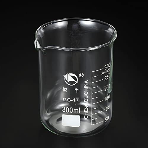 PATIKIL 300ml Low Form Glass Beaker, 3.3 Borosilicate Glass Graduated Printed Scale Measuring Cups with Spout for Kitchen Lab Liquids Transit Boiling - size: 300ml