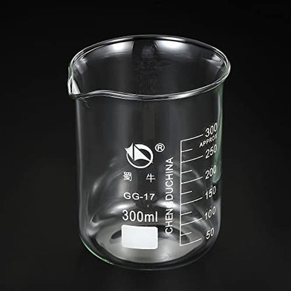 PATIKIL 300ml Low Form Glass Beaker, 3.3 Borosilicate Glass Graduated Printed Scale Measuring Cups with Spout for Kitchen Lab Liquids Transit Boiling - size: 300ml