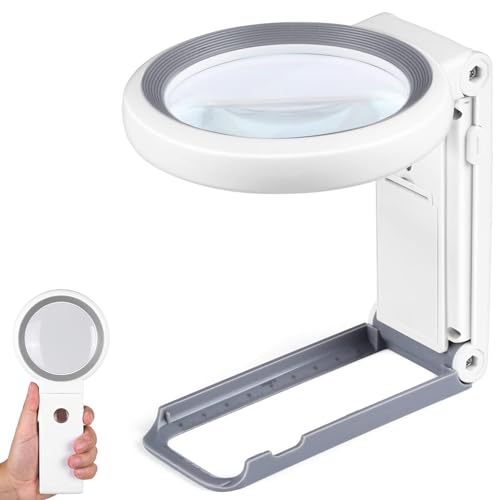 Magnifying Glass with Light and Stand, Foldable Magnifier for Reading - color: White
