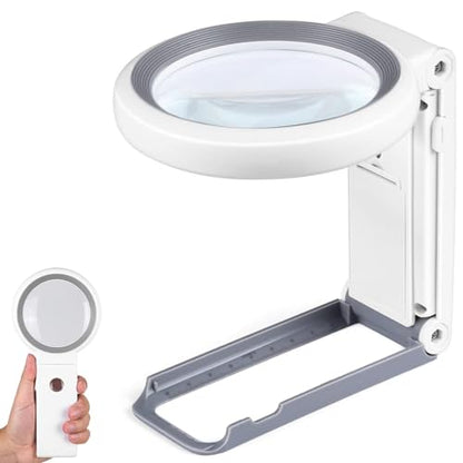 Magnifying Glass with Light and Stand, Foldable Magnifier for Reading - color: White