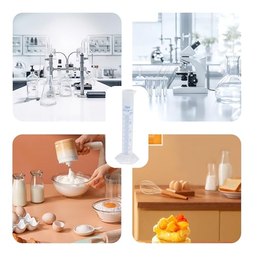 3PCS 25ml Measuring Cylinder, Plastic Transparent Graduated Cylinder, Science Test Tube Flask, 2-Sided Bule Measuring Lines Graduated Cylinder Beaker - size: 25ml