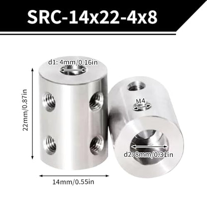 2PCS 4mm to 8mm Bore Rigid Coupling, L22 x D14 Set Screw Shaft Coupler Motor Connector Stainless Steel for 3D Printers, Motor Accessories, RC Boat Car Airplane - size: SRC-14x22-4x8
