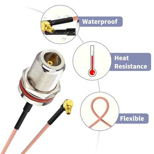 Superbat MMCX Male Right Angle to N Female 6inch RG316 Coaxial Cable 2Pcs - color: n to mmcx