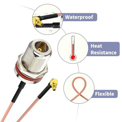 Superbat MMCX Male Right Angle to N Female 6inch RG316 Coaxial Cable 2Pcs - color: n to mmcx