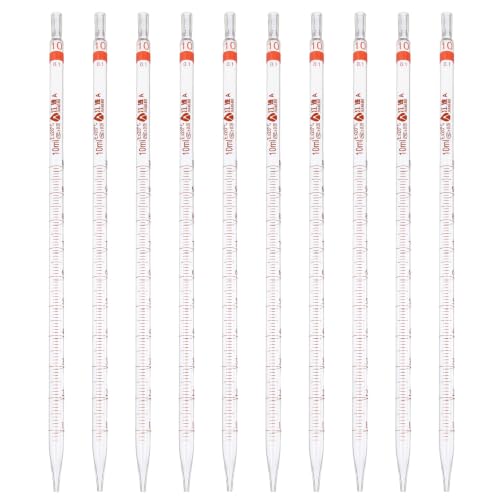 PATIKIL 10ml Glass Graduated Pipettes +/- 0.05ml, 10Pcs Coded Bands - size: 10ml