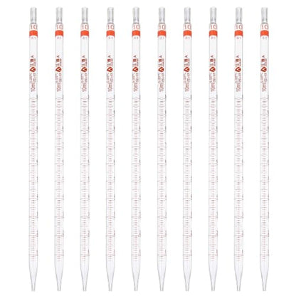 PATIKIL 10ml Glass Graduated Pipettes +/- 0.05ml, 10Pcs Coded Bands - size: 10ml