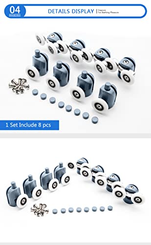8 Pcs Top/Bottom Shower Door Rollers/Runners/Pulleys/Wheels Bathroom Replacement Parts 23mm Diameter (23mm)