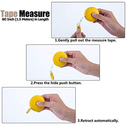 Sewing Tape Measure, Medical Body Cloth Tailor Craft Dieting Measuring Tape, 60 Inch/1.5M Dual Sided Retractable Ruler with Push Button Round(3 Pack, Red Yellow Blue) - color: Red Yellow Blue 3 pack