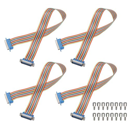 MECCANIXITY 4 Pcs IDC Rainbow Wire Flat Ribbon Cable DB25 Male to DB25 Male 19.7 Inch Length 2.54mm Pitch Breadboard Jumper Wires for Electronic Projects - size: 19.7 Inch, style: DB25 Male to DB25 Male