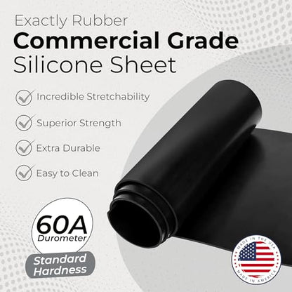 Exactly Rubber - Commercial Grade Silicone Sheet, 60A Durometer Silicone Mat, -80 to 450°F Temperature Resistant Rubber Mat, Rubber Sheet with 350% Elongation, Made in the USA, 1/16 x 9" x 12", Black - color: Black, size: 1/16 x 9 x 12