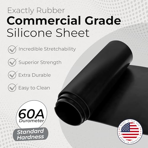 Exactly Rubber - Commercial Grade Silicone Sheet, 60A Durometer Silicone Mat, -80 to 450°F Temperature Resistant Rubber Mat, Rubber Sheet with 350% Elongation, Made in the USA, 1/16 x 12” x 36”, Black - color: Black, size: 1/16 x 12 x 36