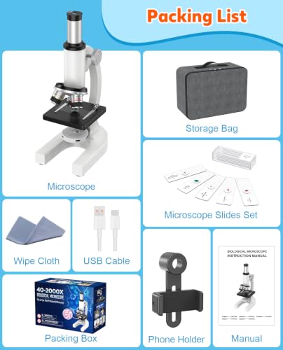 2000X Microscope for Kids Adults Beginner: Compound Monocular Microscope