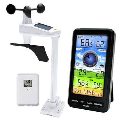 Urageuxy Weather Station Wireless Indoor Outdoor with Remote Sensor, Home Weather Station with Wind Speed/Direction, Indoor/Outdoor Thermometer and Hygrometer for Home, Yard (No WiFi) - style: Weather Station(No WiFi)