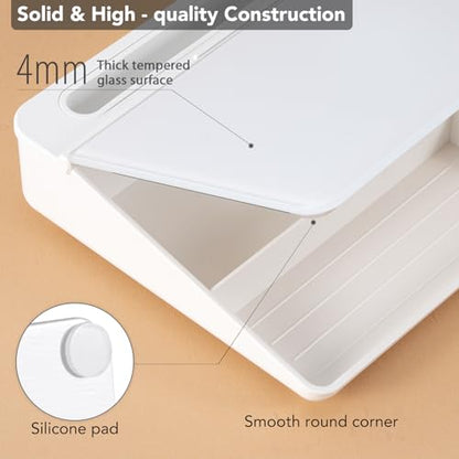 Varhomax Glass Desk Whiteboard with Built-in Mirror, Desktop Organizer - color: White With Mirror