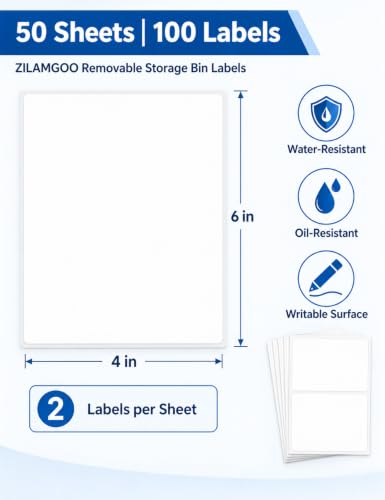 6x4 Removable Labels for Storage Bins, 100-Pack Blank Stickers