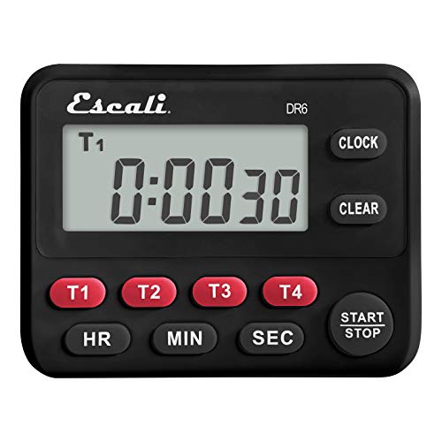 Escali Multi-Task Four Event Digital Kitchen Timer with Clock Mode, Magnetic Back, Overtime Counter - size: 1 Count (Pack of 1), style: Four Event