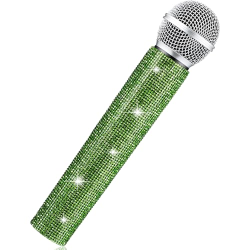 Sanwuta Fake Microphone Prop Sparkly Bling Rhinestones Plastic Play Microphone Pretend Glitter Bedazzled Mic for Cosplay Party Costume(Light Green) - color: Light Green